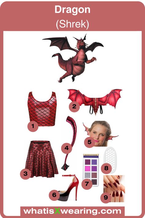 Click the link for our step-by-step Dragon costume guide from Shrek. This is a fun and easy DIY costume to make and is the perfect last-minute Halloween outfit idea. Plus, discover how to make the cutest Donkey and Dragon couple's costume, sexy Lord Farquaad, female Shrek, and many more. Donkey And Dragon Shrek Costume, Red Dragon Costume Women, Diy Shrek Dragon Costume, Women Dragon Costume, Donkey And Dragon Couple Costume, Shrek Party Costume Ideas, Shrek Dragon Costume Women, Diy Shrek Character Costumes, Donkey And Dragon Costume