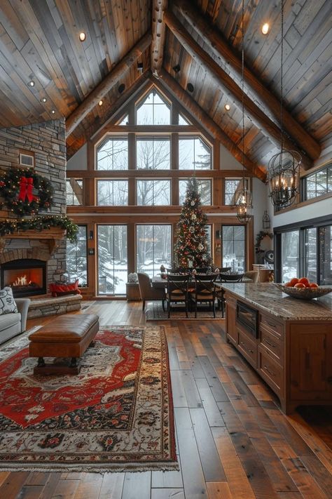 Christmas In The Mountains, Krásny Večer, Log Cabin Mansions, Winter Cabins, Vacation Cabins, Honeycomb Wallpaper, Lodge Aesthetic, Beautiful Mansion, Luxury Christmas Decor