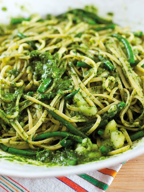 Ligurian Pasta with Basil, Beans and Potatoes Genovese Pasta, Pasta Genovese, Wild Garlic Pesto, Basil Pasta, Nigella Lawson, Pesto Pasta, Pasta Recipe, Pavlova, Pasta Dishes