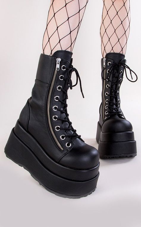 BEAR-265 Vegan Platform Boots-Demonia-Tragic Beautiful Demonia Boots, Goth Shoes, Goth Boots, Demonia Shoes, Gothic Shoes, Goth Clothing, Black Platform Boots, Gogo Boots, Black Vegan