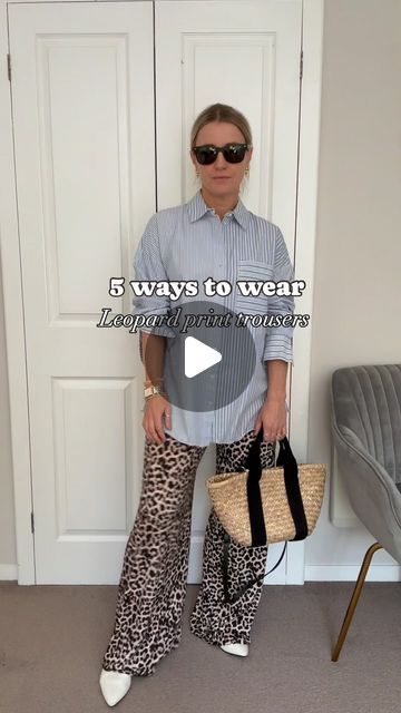 V A N E S S A  J E N N I N G S on Instagram: "5 ways to wear: Leopard print trousers 🐆  They’re everywhere at the moment, but proving that animal print is in fact a neutral here’s a pair I’ve had for at least 3-4 years and never stopped wearing 🫶🏻  They’re so easy to style: pair with neutrals or colour, dress up or down and you’ll find they’re actually quite a hard working piece in your wardrobe 👌🏼  I’ve rounded up an edit of my favourite animal print trousers on the high street on my @shop.ltk - simply click the link in my bio 🔗   💌 DM for any outfit details  💡 follow @vanessaeves for more styling tips and outfit ideas   Leopard trousers, animal print trousers, how to style, how to wear, casual outfits easy style" Leopard Trousers Outfit Street Styles, Leopard Pants Outfit Winter, Animal Print Trousers Outfit, Leopard Print Trousers, Leopard Trousers Outfit, Leopard Print Trousers Outfit, Leopard Leggings Outfit, Printed Trousers Outfit, Leopard Print Pants Outfit