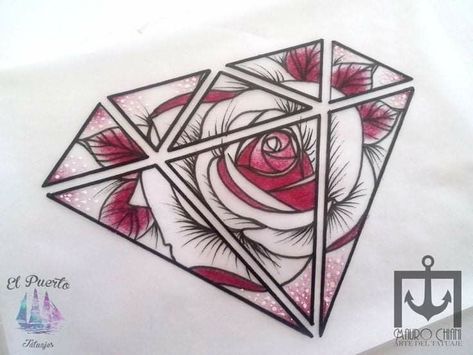 Diamond Rose Tattoo, Diamond Aesthetic, Aesthetic Diamond, Diamond Tattoo Designs, Diamond Tattoo, Cool Tattoo Drawings, Diamond Tattoos, Tattoo Rose, Rose Diamond