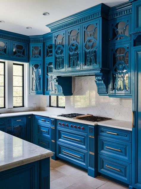 Discover the best 20 blue kitchen cabinet ideas for 2024! From two tone kitchen blue and wood combinations to kitchen ideas featuring dark blue cabinets, our blog showcases stunning navy blue kitchen cabinets perfect for small spaces. Explore kitchen ideas with colored cabinets, white cabinets paired with blue countertops, Oxford blue kitchen cabinets, and the elegance of royal blue and gold kitchens. Get inspired with kitchen cabinets makeover blue styles. Blue Luxury Kitchen, Blue Walls In Kitchen, Blue And Yellow Kitchen, Blue Kitchen Cabinet Ideas, Tiffany Blue Kitchen, Blue Country Kitchen, Cobalt Blue Kitchens, Blue Kitchen Cabinet, Architectural Kitchen