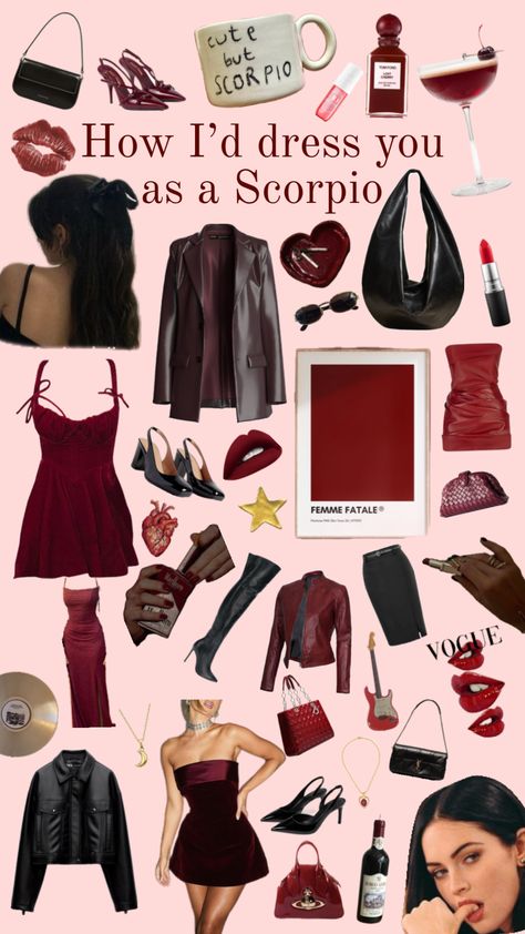 #scorpio #outfits #aesthetic Rising Scorpio Aesthetic, Scorpio Venus Style Casual, Dress Like A Scorpio, Scorpio Moon Aesthetic Outfit, Scorpio Venus Style Summer, Scorpio Venus Aesthetic Outfits, Scorpio Fashion Outfits, Lilith In Scorpio Outfits, Scorpio Lilith Aesthetic