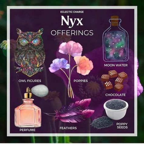 Nyx Altar Ideas, Nyx Goddess Offerings, Nyx Greek Mythology, Nyx Goddess Of Night Symbols, Nyx Deity, Greek Paganism, Greek Goddess Of The Night, Pagan Aesthetic, Nyx Goddess