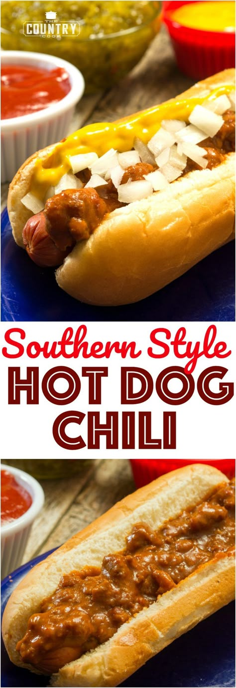 Southern Style Homemade Hot Dog Chili with Ground Beef and No Beans recipe from The Country Cook #groundbeef #easy #chili #hotdog #recipe Southern Hot Dog Chili, Chili Hotdogs, Hot Dog Chili Sauce Recipe, Hot Dog Chili Recipe, Homemade Hot Dog Chili, Hotdog Chili Recipe, Homemade Hot Dogs, Hot Dog Chili Sauce, Hot Dog Sauce