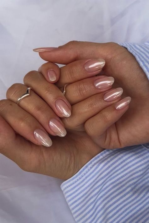 33 Hailey Bieber Glazed Donut Nails : Sheer Glossy Nails 1 - Fab Mood | Wedding Colours, Wedding Themes, Wedding colour palettes Nail Extensions Colour Ideas, Sheer Glazed Nails, Glazed Strawberry Nails, Glazed Nails With French Tip, Glazed Nails With Glitter, Glazed Donut Nails Natural, Sheer Pearl Nails, Glazed Donut French Tips, Glossy Donut Nails