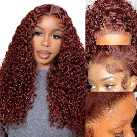 PRICES MAY VARY. Reddish Brown Water Wave Human Hair Lace Front Wig Material : 100% Unprocessed Virgin Brazilian Human Hair Wigs,13x4 HD transparent lace,reddish brown wig,newest colored cooper red brownish curly wig,curly lace front wig human hair wigs, reddish brown colored cooper red brownish curly wig health and safety .soft and comfortable. Brownish Colored Jerry Curly 13x4 Hd Lace Front Wigs Human Hair Texture : reddish brown curly 13x4 lace front human hair wig for black women dark red co Short Hair Care, Reddish Brown Wig, Color Castaño, Brown Lace Front, Hd Lace Frontal Wigs, Curly Lace Frontal, Curly Lace Wig, Auburn Brown, Wig Material