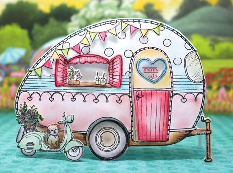 Modern Camping, Vintage Camper Art, Camper Art, Camping Resort, Camping Decor, Scrapbooking Stamps, Rock Painting Designs, Marianne Design, Heartfelt Creations