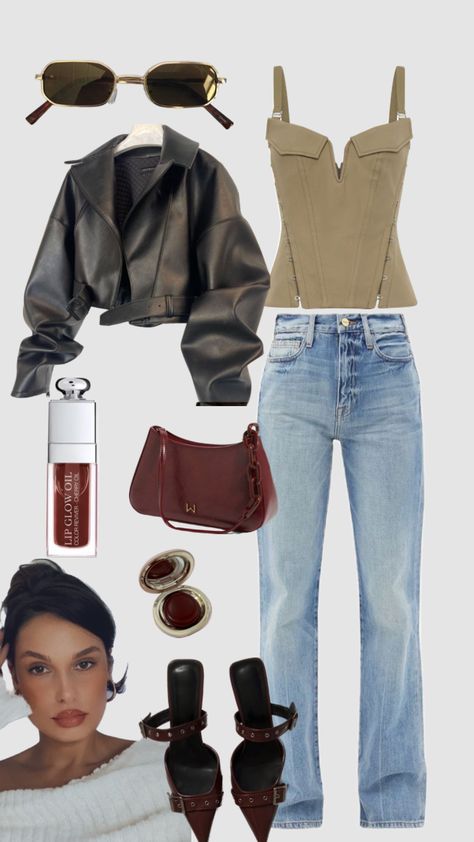 #burgundy #maroon #red #fashion #fashiongoals #outfit #outfitinspo #outfitinspiration #closet #heels #lips #lipoil #purse #jeans #denim #leatherjacket #inspo #beauty #outfitideas #makeup #fyp #rarebeauty Maroon Jeans Outfit, Spain Outfit, Jeans Heels Outfit, Maroon Jeans, Hijabi Fits, Burgundy Heels, Jeans With Heels, Heels Outfits, Maroon Red