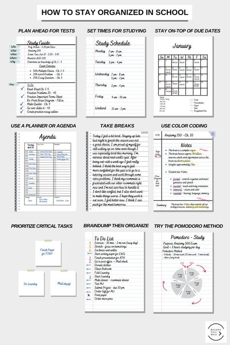 University Study Planner, Study Task Planner, Studying Set Up Aesthetic, How To Organise Your School Planner, How I Take Notes Study Tips, Planner School Organization, Organisation Tips School, Planner For School Ideas, Planner Making Ideas