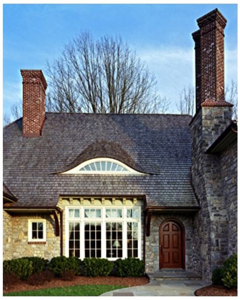 Curved roof line Stone Chimney, Dormer Windows, Traditional Exterior, Georgian Homes, Stone Cottage, Windows Exterior, English Country House, Cottage Design, Ideas Pictures