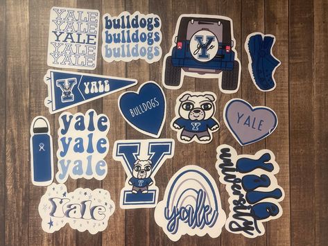 Yale University Bulldogs stickers. Perfect for laptops, notebooks, water bottles, and more. #yale #bulldogs #yalebulldogs . #University_Stickers_Aesthetic #College_Sticker_Ideas #Yale_Stickers #Acedemic_Validation University Stickers Aesthetic, College Sticker Ideas, Yale Stickers, University Stickers, Yale Law, Yale Bulldogs, Alumni Gifts, School Swag, Booster Club