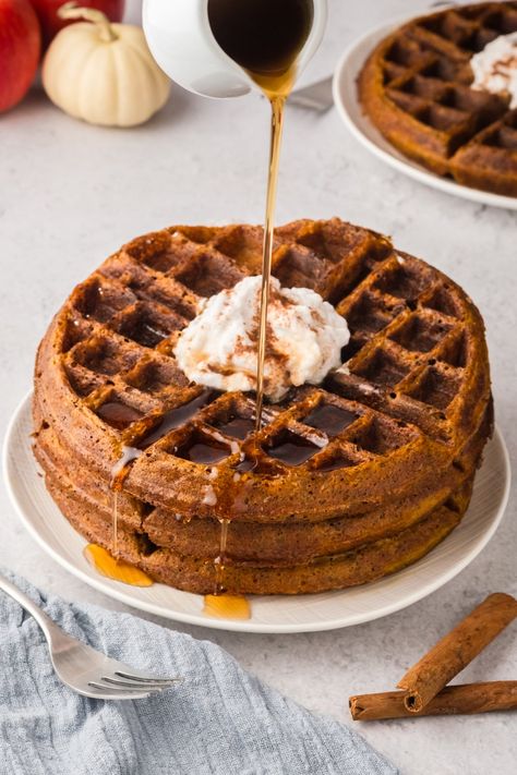 WFPB Pumpkin Blender Waffles — Tess Challis Vegan Pumpkin Waffles, Blender Waffles, Pumpkin Waffles Recipe, Pumpkin Spice Waffles, Leftover Pumpkin, Pumpkin Pie Recipe, Pumpkin Waffles, Vegan Yogurt, Oil Free Vegan