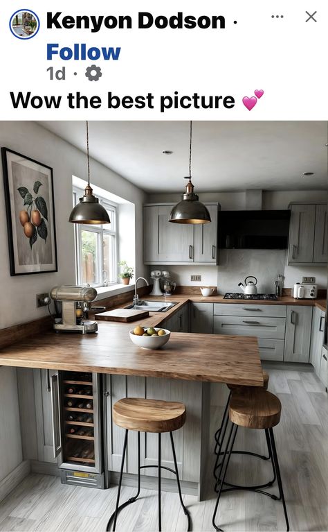 Kitchen Counter Table Combo, Small Farmhouse Kitchen With Island, Kitchen Islands For Small Kitchens, Home Remodel Inspiration, Kitchen Schemes Ideas, Kitchen Remodel Small Space, Farmhouse Kitchen Remodel On A Budget, Farmhouse Kitchen Small Space, Ranch Kitchen Ideas