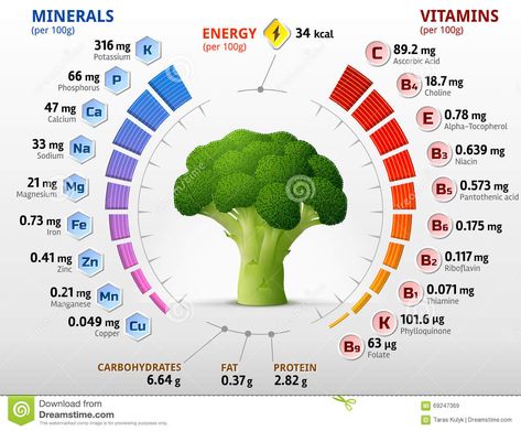 Vitamins and minerals of broccoli flower head. Illustration about agriculture, crop, infographic, design, calabrese, data, broccoli, carbohydrate, healthful, facts, calorie - 69247369 Broccoli Flower, Broccoli Health Benefits, Mineral Nutrition, Broccoli Benefits, Broccoli Nutrition, Simple Eating, Food Benefits, Inflammation Diet, Vegetable Nutrition