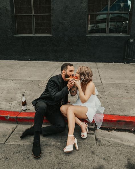 Pizza! Such an iconic way to celebrate your marriage Photographer: @treeoflifelasvegas Planning: @rocknromanceelopements Hair / Makeup: @headswillrollsalon Florals: @a_wong_events Officiant: @peachy_keen_unions #VegasWeddings #LasVegasPhotography #SinCityWeddings #LasVegasBrides #VegasWeddingPhotographer #LVWeddings #DesertWeddings #LasVegasIDo #VegasLoveStories #LasVegasWeddingPhotography Punk Rock Wedding, Las Vegas Wedding Photography, Las Vegas Photography, Elopement Styling, Vegas Elopement, Las Vegas Elopement, Peachy Keen, Elopement Ceremony, Desert Wedding