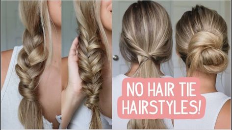 Hair Up No Hair Tie, Updo Without Hair Tie, No Hair Tie Braid, Braid With No Hair Tie, How To Do Hairstyles Step By Step, Braid Without Hair Tie, No Tie Hairstyles, How To Put Your Hair Up Without Hair Tie, Hairstyles With No Hair Tie