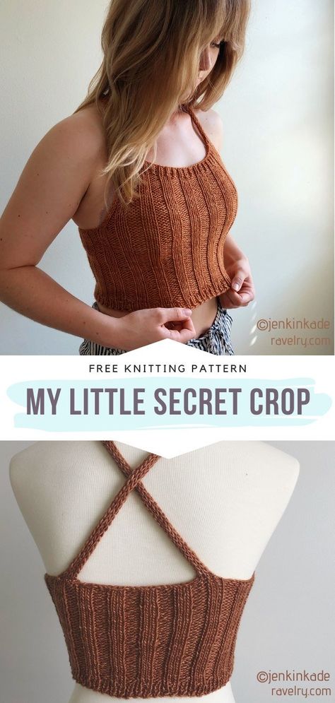 Crochet Loose Tank Top Pattern, Crop Tops Knitting Patterns, Knitted Tank Top Pattern Free Simple, Knitting Halter Top, Knitting A Crop Top, Loom Knit Tank Top, Crochet Wrap Shirt Free Pattern, Knit Summer Clothes, Clothing Knitting Patterns