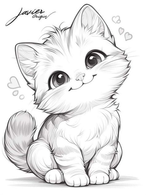 Drawings Inspo, Kawaii Cat Drawing, Cats Art Drawing, Kitten Drawing, Cat Printable, Kids Animals, Cat Sketch, Drawing Cats, Cat Coloring Page