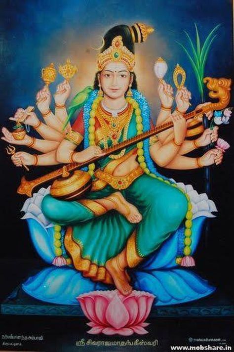 Goddess Raja Matangi  - the Goddess of Knowledge, Talent and Expertise.Goddess Raja Matangi is often represented as emerald green in colour or ‘syama varnam’; the colour of depth of knowledge and profound life energy. Goddess Saraswathi is directed towards ordinary learning, art and culture. Rajamatangi can be said to be the Saraswathi directed towards inner knowledge; she is Saraswathi’s mystic or wild form. Maa Saraswati, Saraswati Devi, Aadi Shakti, Saraswati Goddess, Shakti Goddess, Durga Images, Indian Goddess, Kali Goddess, Divine Mother