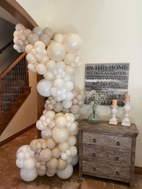 Neutral Balloon Wall, Engagement Balloon Backdrop, Engagement Balloon Arch, Neutral Party Decorations, Neutral Balloon Arch, Neutral Balloons, Engagement Balloons, Surprise 40th, Bee Invitations