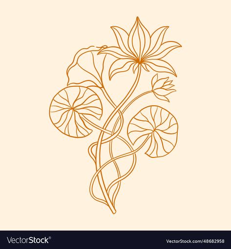 Art Nouveau Flowers Illustration, Art Nouveau Lotus, Art Nouveau Lily, Fan Tattoo, Lotus Plant, Art Nouveau Pattern, Art Nouveau Flowers, Lotus Art, Flowers Vector