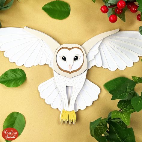 Barn Owl in Flight 🦉 Beautiful Free Owl SVG - Craft with Sarah Free Owl Svg, Harry Potter Owl Craft, Owl Crafts For Adults, Paper Owl Crafts, Harry Potter Craft, Cricut Harry Potter, Craft For All Ages, Owl Svg, Owl Craft