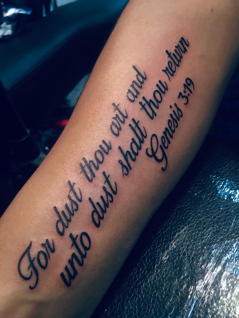 For dust thou art and unto dust shalt thou return - By Jude Thomson Genesis 3:19 Tattoo, Ashes To Ashes Dust To Dust Tattoo, Dust To Dust Tattoo, Dust Tattoo, 19 Tattoo, Genesis 3 19, Filipino Tattoo, Biblical Tattoos, Tattoos Meaning