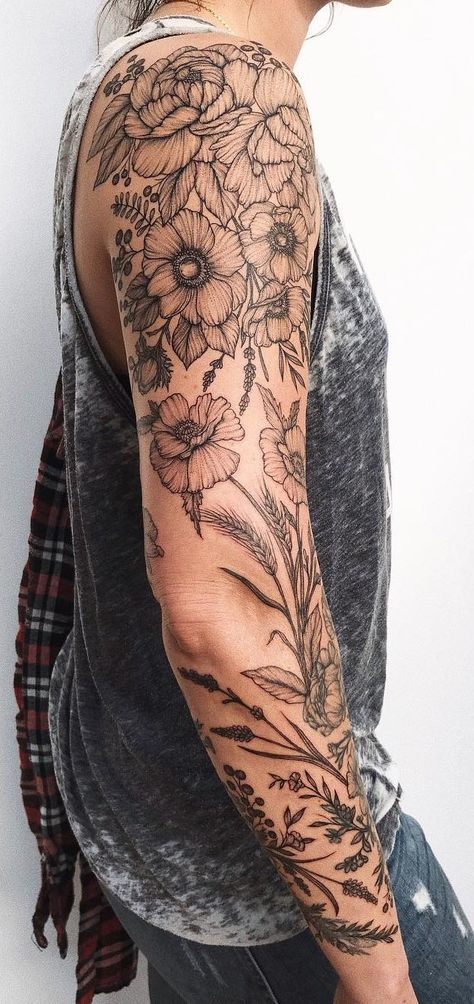 38+ Best Sleeve Tattoo Designs for Women and Men - Womensays.com Women Blog Flower Sleeve Tattoo Designs, Flower Sleeve Tattoo Women, Womens Random Sleeve Tattoo, Women’s Sleeves, Woman’s Half Sleeve Tattoo, Women’s Half Sleeve, Flower Sleeves For Women Tattoo, Half Sleeve Ideas For Women, Women’s Arm Sleeve Tattoos