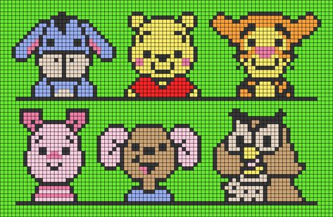 Eeyore Pixel Art, Winnie The Pooh Perler Bead Patterns, Disney Grid Patterns, Winnie The Pooh Cross Stitch Patterns, Pooh Pixel Art, Winnie The Pooh Pixel Art, Mini Pixel Art, Roo Winnie The Pooh, Owl Character