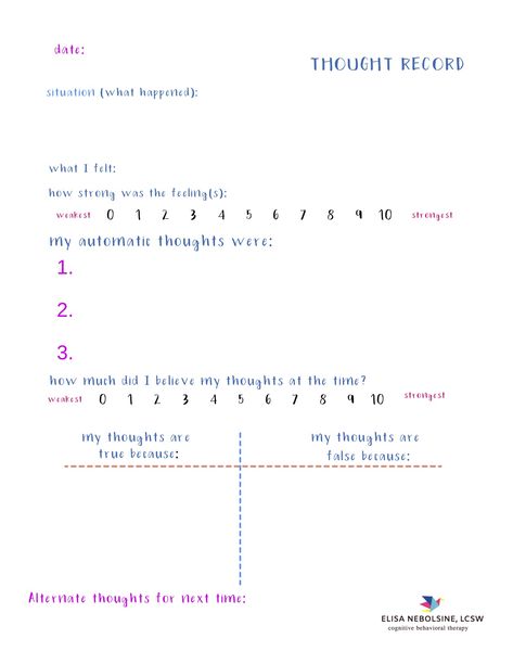 Thought Record Therapy Worksheets, Cbt Thought Record, Cbt Journaling, Cbt Journal, Thought Record, Cbt Model, Lotus Fairy, Cbt Therapy Worksheets, Therapy Journaling