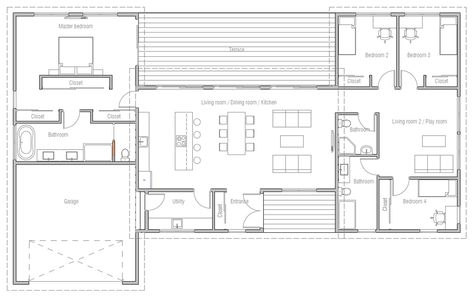 Rectangle House Plans, Rectangle House, Garden Cabin, Sloping Lot House Plan, Small Modern House Plans, Open House Plans, Beautiful Home Designs, Arch Design, Contemporary House Plans