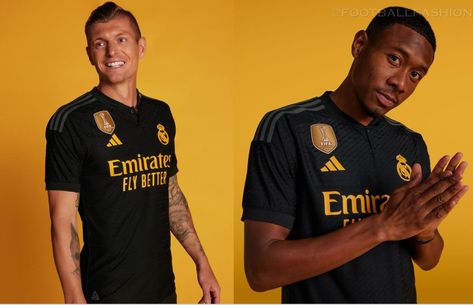 Real Madrid 2023/24 adidas Third Kit Real Madrid 3rd Kit, Real Madrid Third Kit, Real Madrid Crest, Yellow Adidas, Football Fashion, Athletic Clubs, Black Jersey, Yellow Accents, Soccer Jerseys