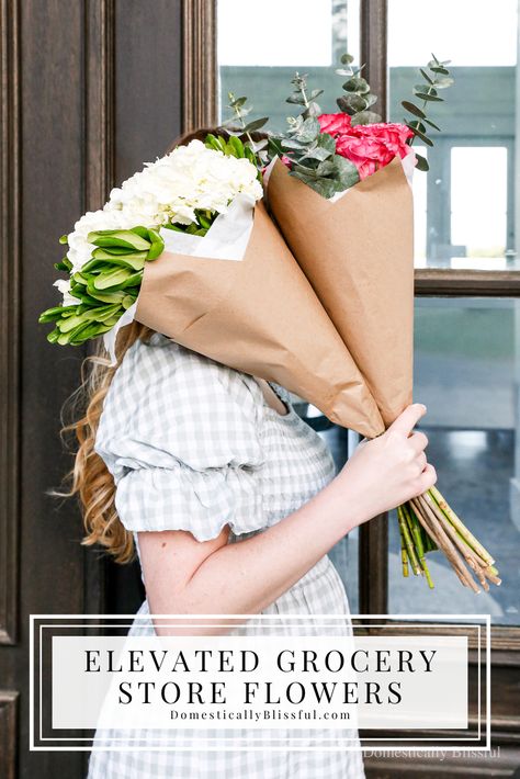 How To Wrap Store Bought Flowers, Grocery Store Bouquet Diy, Mothers Bouquet, Wrapped Flower Bouquet, Wrap A Bouquet Of Flowers, Wrap A Bouquet In Paper, Grocery Flowers, Grocery Store Bouquet, Wrap A Bouquet