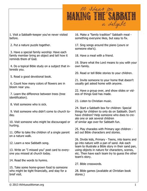 Sabbath Activities Seventh Day, Sabbath Meal Ideas, Sabbath Day Activities, Sabbath Ideas, Sabbath Activities, Christian Girlie, Womens Bible, Bible Wisdom, Sabbath Rest