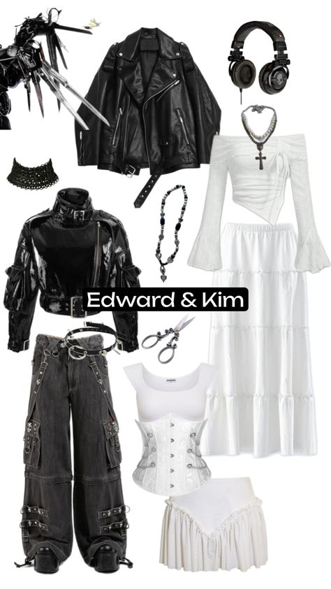 Edward Scissorhands and Kim costume #edwardscissorhands #halloweencostumes #couplecostume #edwardandkim #scissorhandscostume Edward Scissorhands And Kim, Edward Scissorhands Halloween, Edward Scissorhands Costume, Eve Costume, Dark Academia Style, Holloween Costume, Cute Couple Halloween Costumes, Academia Style, Edward Scissorhands