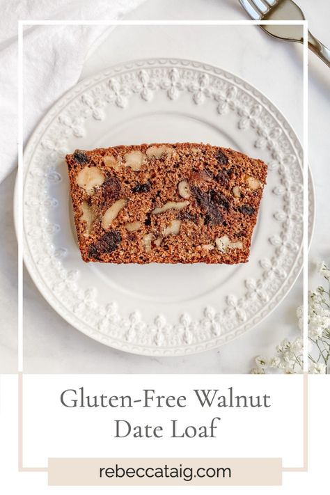 Gluten-Free Walnut Date Loaf, ultra-moist packed with dates, raisins, and crunchy walnuts. This loaf is my most requested holiday recipe! Not only is this bread gluten-free but it is dairy-free too! #glutenfree #glutenfreerecipes #glutenfreebread #bread #christmas #glutenfreechristmasrecipes #glutenfreechristmas #glutenfreeloaf #walnutdateloaf #dairyfree #dairyfreebread Date Loaf Recipe, Hazelnut Flour, Date Loaf, Bread Christmas, Date Nut Bread, Holiday Bread, Bread Soft, Gluten Free Recipes Bread, Rich Desserts