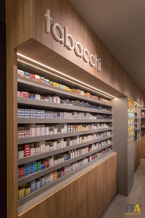 Tabacchi_Salice - Picture gallery Supermarket Design Interior, Pharmacy Interior, Medical Shop, Mobile Shop Design, Catania Italy, Pharmacy Decor, Pharmacy Store, Grocery Store Design, Retail Store Interior Design