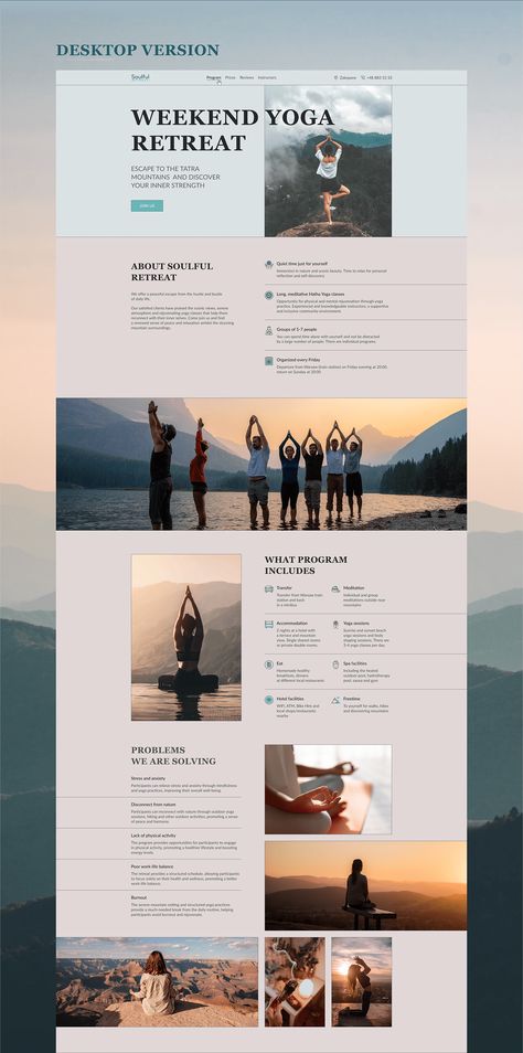 Weekend yoga retreat | landing page on Behance Yoga Retreat Itinerary, Wellness Retreat Photography, Yoga Retreat Poster, Yoga Newsletter Design, Retreat Landing Page, Yoga Retreat Flyer Design, Yoga Retreat Flyer, Wellness Landing Page, Yoga Landing Page Design