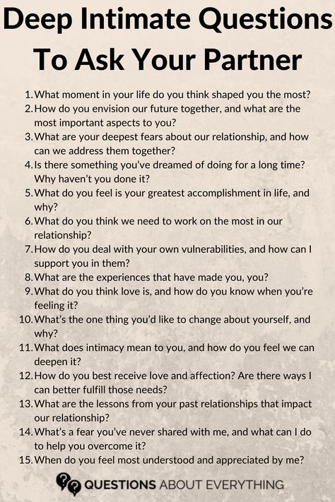 deep intimate questions to ask your partner Vulnerability Questions For Couples, Vulnerable Questions To Ask, Question To Ask Your Husband Deep, Deep Questions To Ask Your Husband, Questions To Ask Your Husband Deep, Vulnerability Questions, Vulnerable Questions, Deep Questions To Ask Your Boyfriend, Deep Relationship Questions