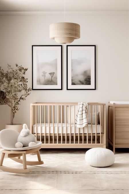 Neutral Girl Nursery Ideas, Japandi Nursery, Neutral Baby Room Ideas, Nursery Feature Wall, Oak Nursery, Modern Gender Neutral Nursery, Nursery Minimalist, Modern Baby Room, Beige Nursery