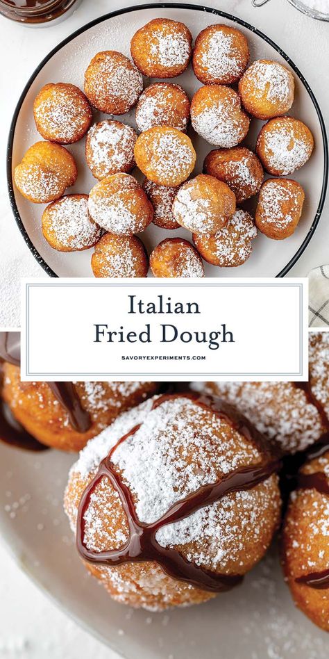 This Italian fried dough, also known as zeppole or pizza fritta, is an easy dessert that is perfect for casual parties or special occasions! Zeppoli Recipe, Italian Fried Dough, Fried Dough Recipe, Fried Dough Recipes, Zeppole Recipe, Italian Donuts, Fried Bread Recipe, Savory Bread Recipe, Fabulous Desserts