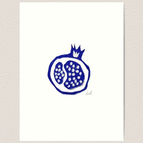 Looks like an illustration but it is a linocut print in blue. Stay fruity! Available on different product, as a single pomegranate and as a pattern. Pomegranate Doodle, Pomegranate Tattoo Simple, Pomegranate Logo, Pomegranate Line Drawing, Blue Pomegranate, Pomegranate Stamp, Pomegranate Pattern, Pomegranate Linocut, Pomegranate Graphic