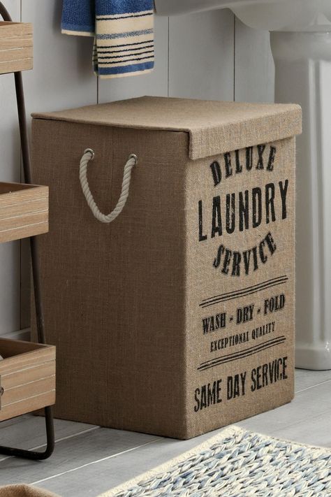 Bathroom - Jute Laundry Hamper - Next Cardboard Crafts Diy, Cardboard Box Crafts, Diy Storage Boxes, Dekor Diy, Burlap Crafts, Diy Basket, Rope Crafts, Diy Cardboard Furniture, Easy Craft Projects