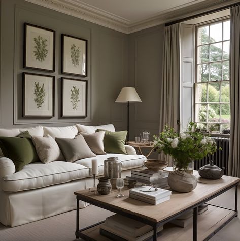 Cotswold Family Home ⁠ We love to combine the old with new.  In this informal living room we incorporated a range of contemporary touches and bright colours to accentuate unique architectural details.  This Cotswold country home encapsulates our signature ethos and aesthetic, for laid back country interiors, that are designed to last.  ⁠ #informallivingroom #countryhome #winchcombe #cotswoldinteriordesigner  #countryinteriors Old English Living Room, Old English Interior Design, Informal Living Room, English Country House Interior, Farrow And Ball Living Room, English Interior Design, Modern Cottage Style, English Living Room, Green Lounge