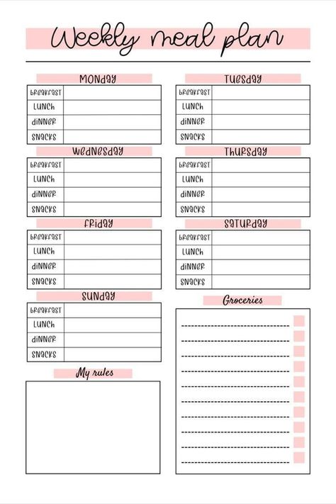 Alexa / Digital journal traveljournalideas 🍹 in 2024 | Weekly meal planner printable, Meal planner template, Meal planner printable Meal Prep List Free Printable, Planner Food Meal Planning, Weekly Diet Planner, Meal Plan Journal Ideas, Meal Journal Template, Diet Planner Printable Free, Meal Planning Sheet, Meal Prep Outline, Meal Week Plan