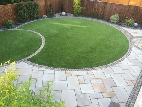 Circular Garden Design, Brick Edging, Front Garden Design, Back Garden Design, Garden Paving, Artificial Lawn, Synthetic Turf, Garden Design Layout, Patio Garden Design