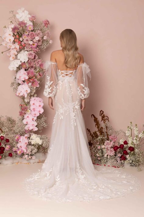 KYLA - Madi Lane Bridal Madi Lane Bridal, Puff Sleeve Wedding Dress, Bridal Showroom, Madi Lane, Modern Gown, Sheer Wedding Dress, Bridal Consultant, Wedding Reception Dress, Fit And Flare Wedding Dress