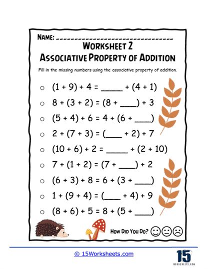 Missing Association Worksheet - 15 Worksheets.com Associative Property Of Addition, Exercise For Students, Find The Missing Number, Associative Property, Addition Worksheet, Holiday Science, Kindergarten Social Studies, Missing Numbers, Math Addition